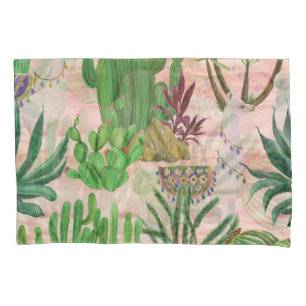 Housse D'oreillers Lamas aquarelle et motif cactus.