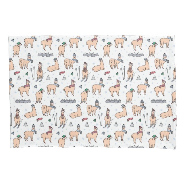 Housse D'oreillers Lamas dans le motif de ski de casquettes et (devant-gauche)