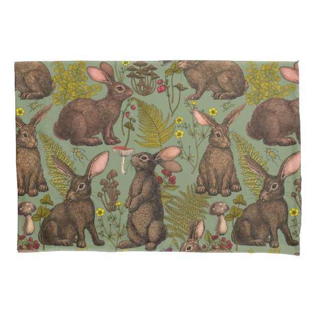 Housse D'oreillers Lapins et la flore boisée Coussin Coque (devant-gauche)