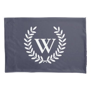 Housse D'oreillers Lauriers et monogramme blancs classiques