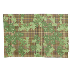 Housse D'oreillers Lierre vert doré noir brun plaid