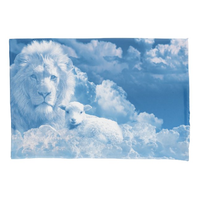 Housse D'oreillers Lion et agneau dans les nuages (devant)