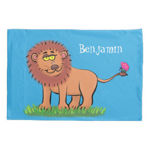Housse D'oreillers Lion joyeux avec dessin animé de papillon