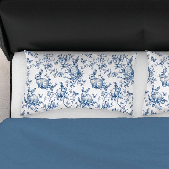 Housse D'oreillers Lit Bunny Blue Chinoiserie (Spring Bunny Blue Chinoiserie Bed Pillow Case
)