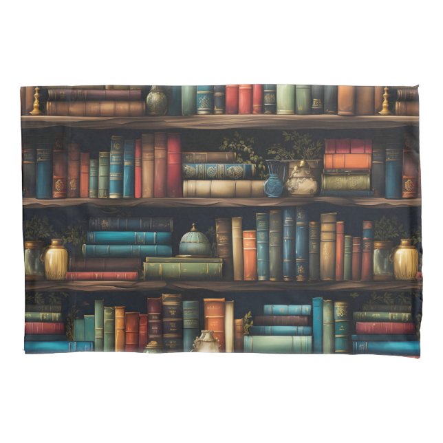 Housse D'oreillers Livres vintages sur Motif de bibliothèque (devant)