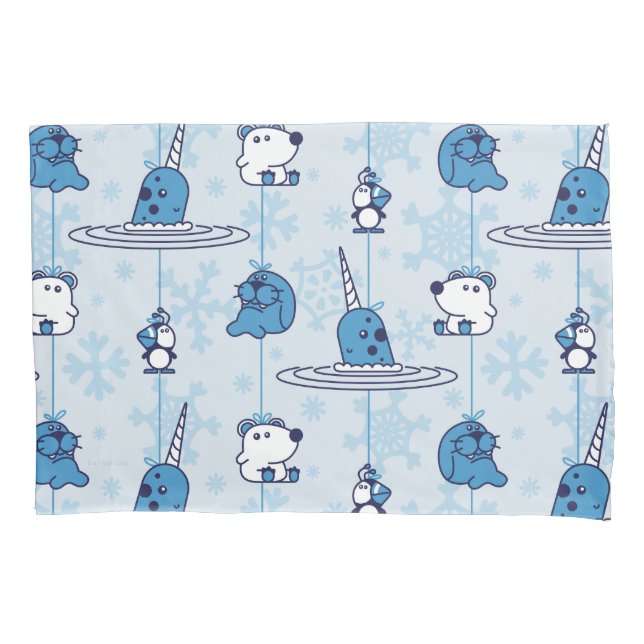 Housse D'oreillers M. Narwhal Blue Snowflake Motif (devant)