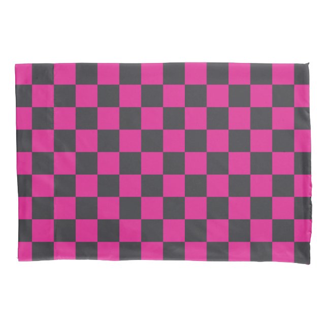 Housse D'oreillers Magenta and smoke checkerboard pattern (devant-gauche)