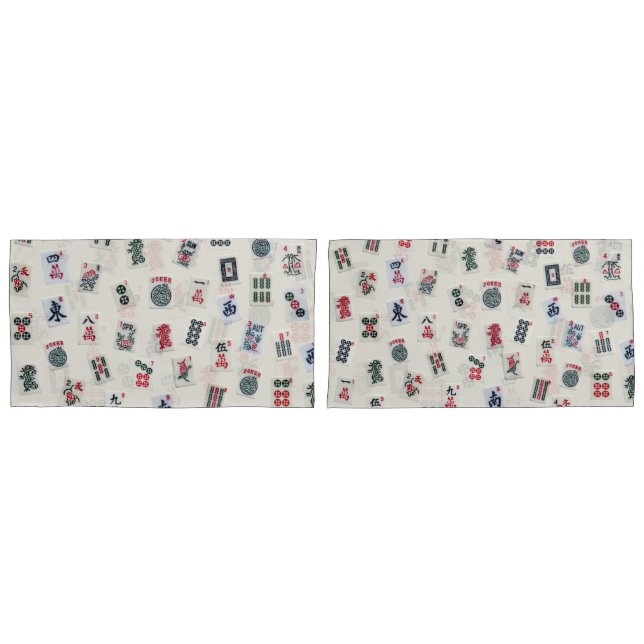 Housse D'oreillers MahJongg jeu tuiles symboles design   (devant-Set)