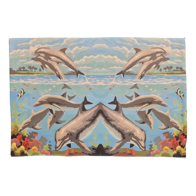 Housse D'oreillers Main Painted by Number | Dolphins | (devant)