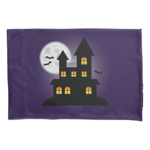 Housse D'oreillers Maison hantée effrayante sur Halloween violet