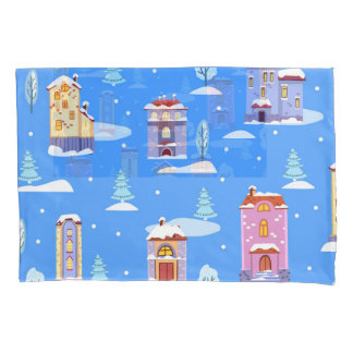 Housse D'oreillers Maisons d'hiver scandinave Motif de neige