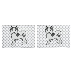 Housse D'oreillers Malamute d'Alaska pie noir mignon chien de dessin