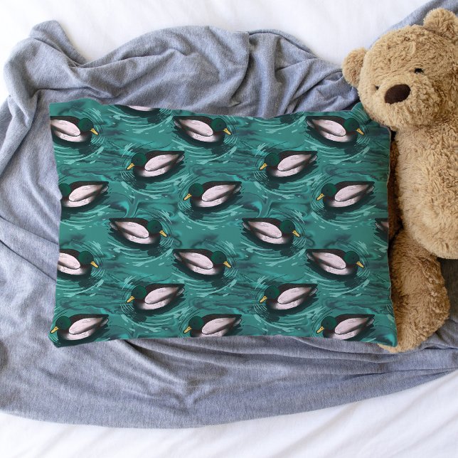Housse D'oreillers Mallards La baignade dans le Motif aquatique (Mallards in the water pillowcase)