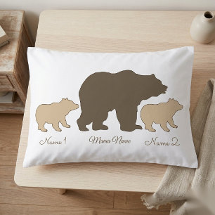 Housse D'oreillers Maman Ours Personnalisée Avec 2 Noms d'Enfants Cad