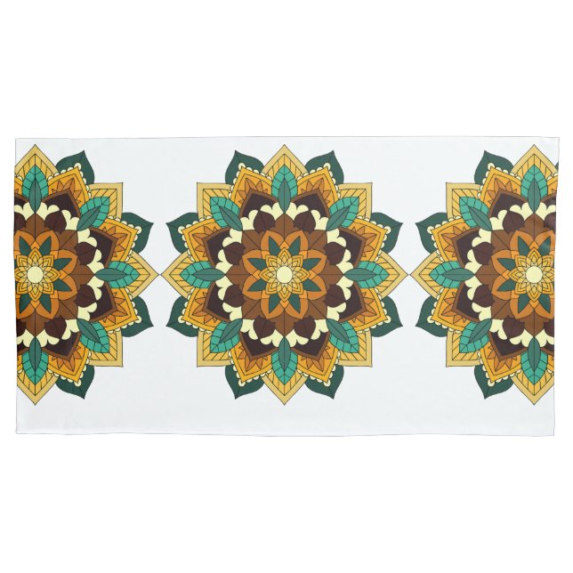 Housse D'oreillers Mandala Motif 2002 en jaune et bronzette (devant)