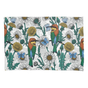 Housse D'oreillers Mangeurs d'abeilles, papillons bleus et marguerite