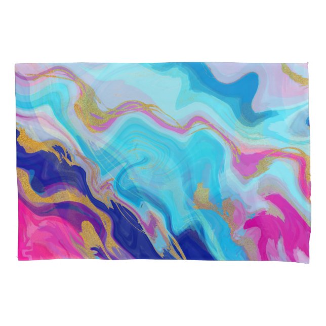 Housse D'oreillers Marbre bleu-rose : Parties scintillant d'or Textur (devant)