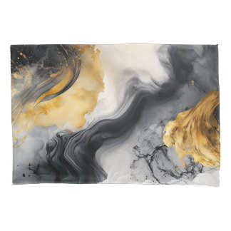 Housse D'oreillers Marbre d'aquarelle noir et or