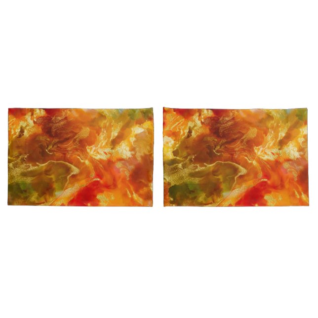 Housse D'oreillers Marbre rouge, orange, or, encre (Dos-Set)