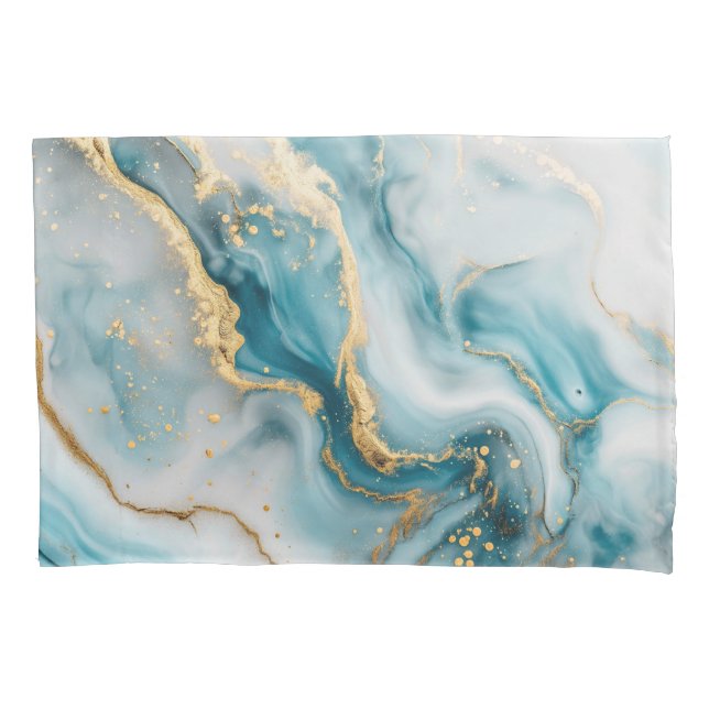 Housse D'oreillers Marbre texture bleu turquoise or Pillowcase (devant)