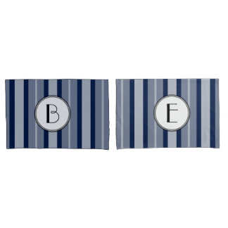 Housse D'oreillers Marine Blue Monogramme Lignes modernes Contemporai