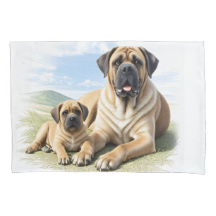 Housse D'oreillers Mastiff Dogue anglaise avec enfant en vacances