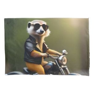Housse D'oreillers Meerkat Bikie En Moto,