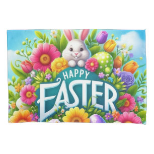 Housse D'oreillers Mignonne lapin de printemps/Pâques avec oeuf