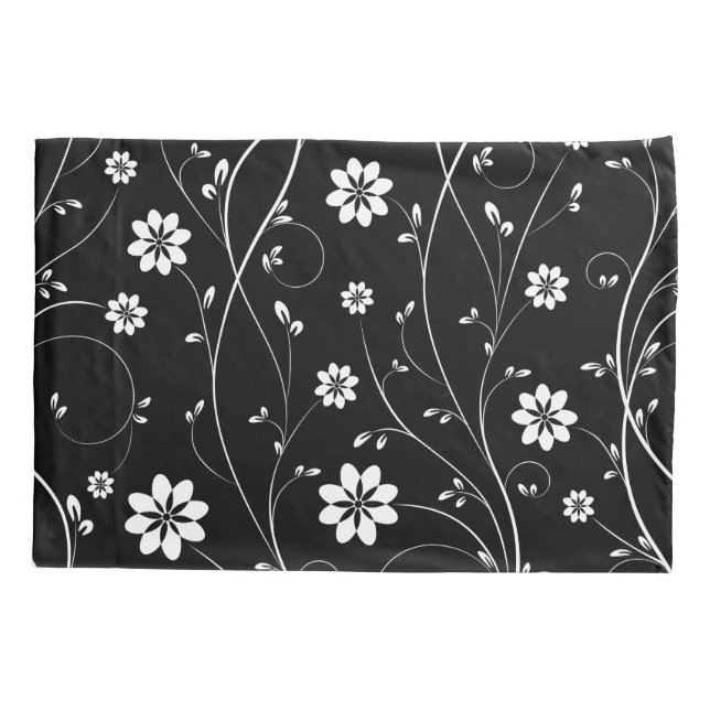 Housse D'oreillers Modèle floral délicat noir et blanc (Dos)