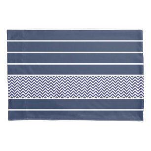 Housse D'oreillers Moderne motif chevron rayures bleu marine blanc