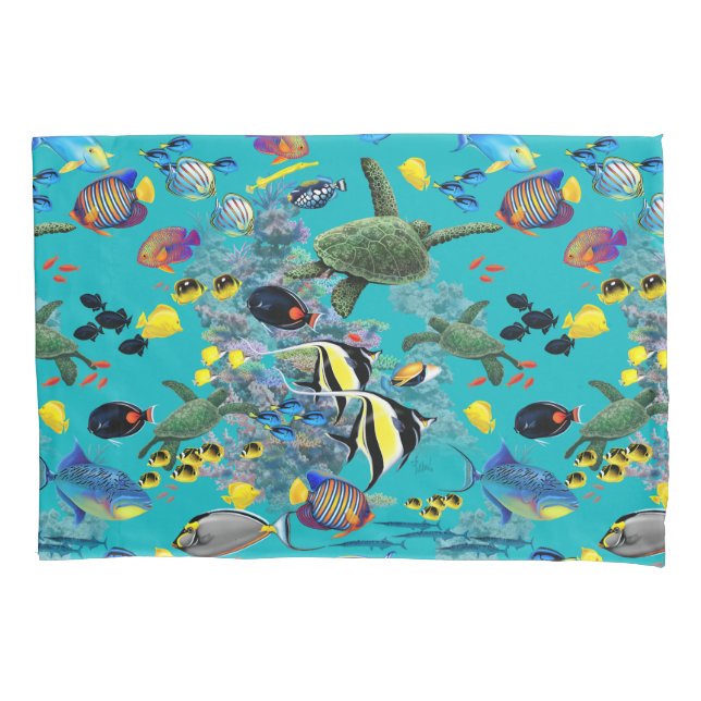 Housse D'oreillers Molokini Cove Hawaiian Tropical Fish Sea Turtle (devant)