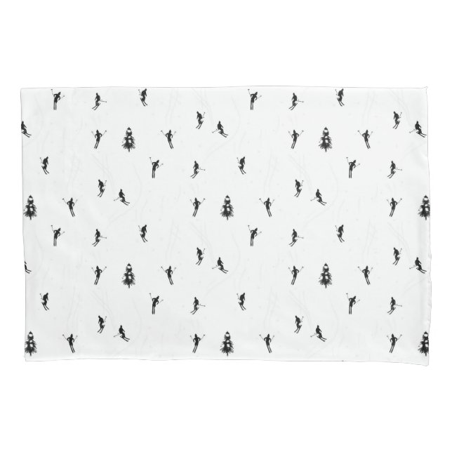 Housse D'oreillers Monochrome Skieurs Alpins Illustration (devant-gauche)