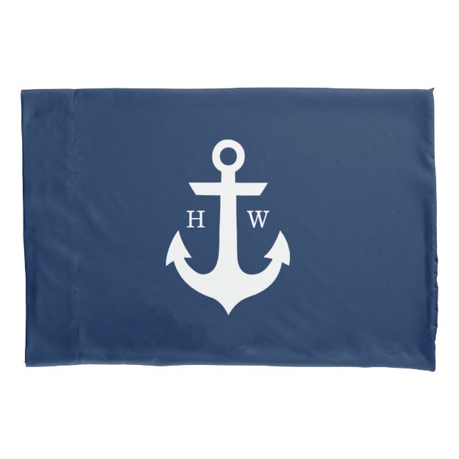 Housse D'oreillers Monogramme Ancre bleu marine à 2 lettres (devant)
