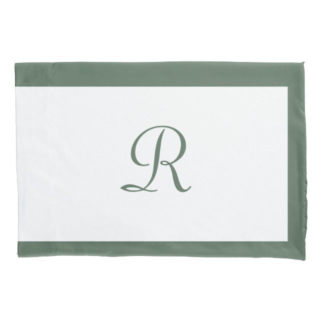 Housse D'oreillers Monogramme de nom vert simple Sage (devant)