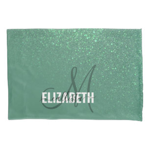 Housse D'oreillers Monogramme diagonal de Parties scintillant verte d