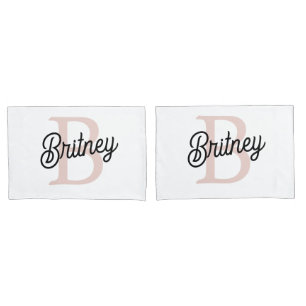 Housse D'oreillers Monogramme et nom personnalisé moderne Pastel Pink