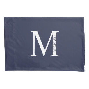 Housse D'oreillers Monogramme et nom personnalisés bleu marine