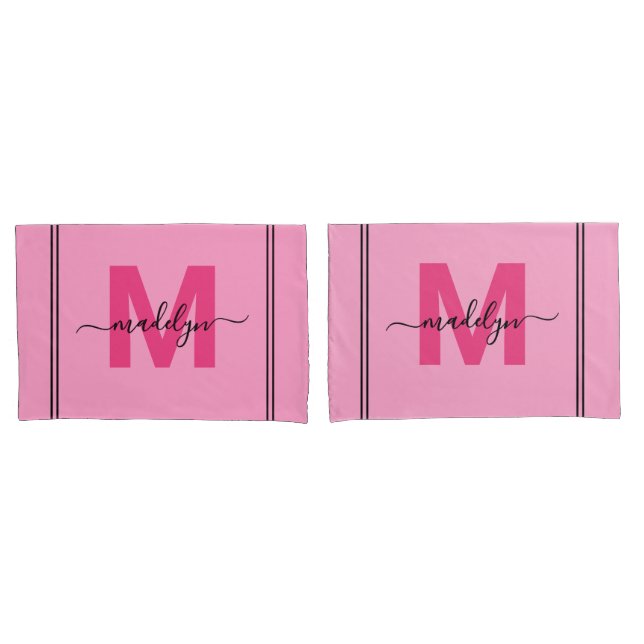 Housse D'oreillers Monogramme Féminin Rose Script Nom (devant-Set)
