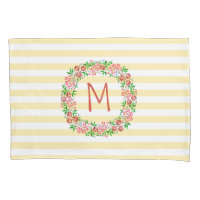 Monogramme Floral Wreath Aquarelle rayures Jolie