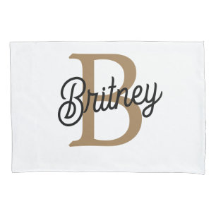 Housse D'oreillers Monogramme moderne élégant Nom Black Gold Script