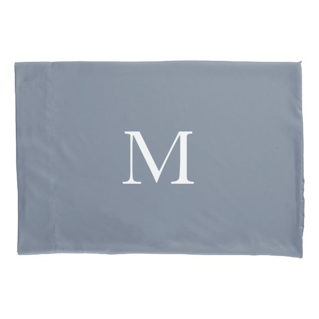 Housse D'oreillers Monogramme moderne Solid Dusty Blue (devant-gauche)