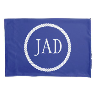 Housse D'oreillers Monogramme Nautique Marine Bleu Cercle Blanc