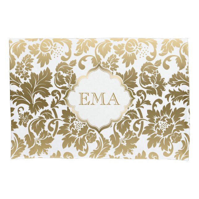Housse D'oreillers Monogramme Or Floral Damask (devant)