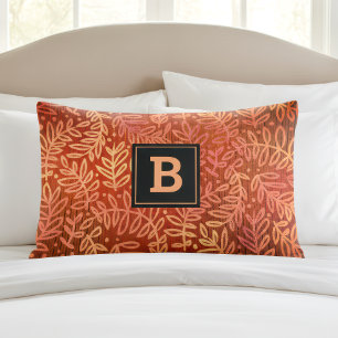 Housse D'oreillers Monogramme orange or ombre feuille motif moderne