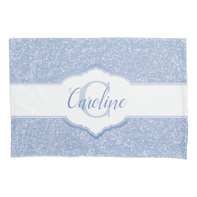 Housse D'oreillers Monogramme Parties scintillant bleu ciel (devant)
