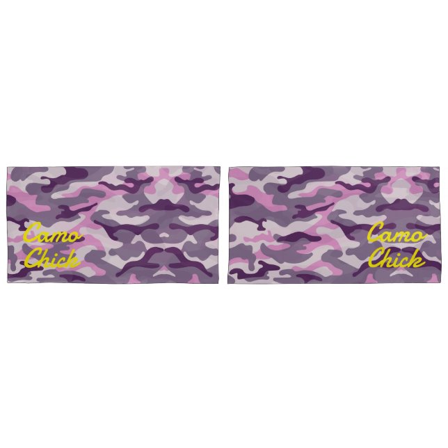 Housse D'oreillers Monogramme rose camouflage féminin en jaune | (devant-Set)