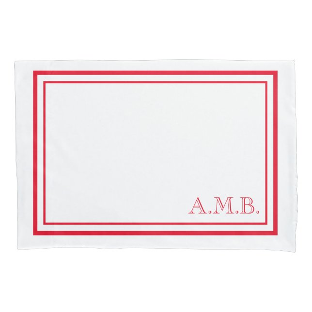 Housse D'oreillers Monogramme rouge classique personnalisé standard (devant)