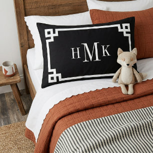 Housse D'oreillers Monogramme standard clé grecque noir et blanc
