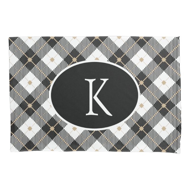 Housse D'oreillers Monogrammed Black White Gold (devant)