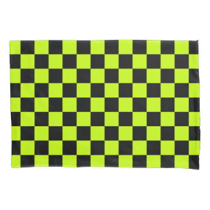 Housse D'oreillers Motif à carreaux noir et vert acide